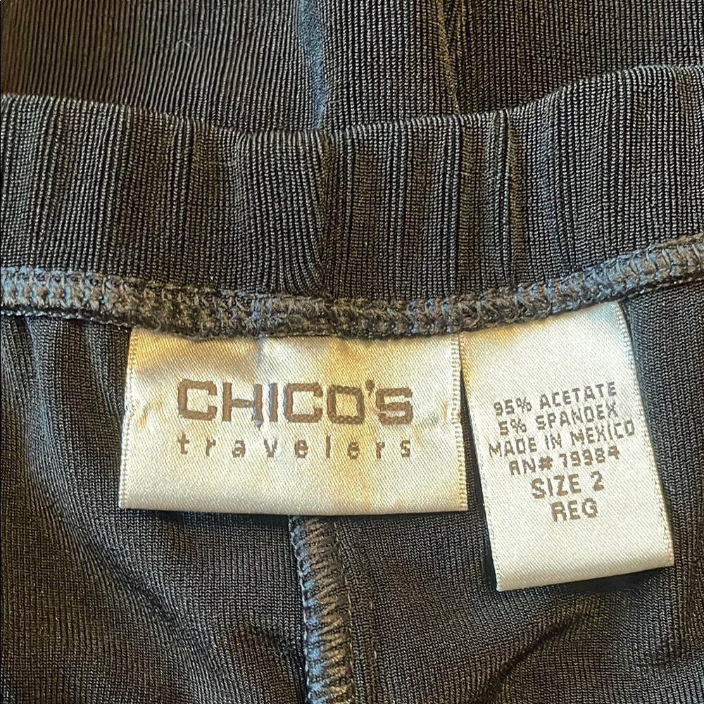 CHICO’S TRAVELERS Pants Black Liquid Knit Wide leg Elastic Waistband Pull-On - Picture 5 of 9